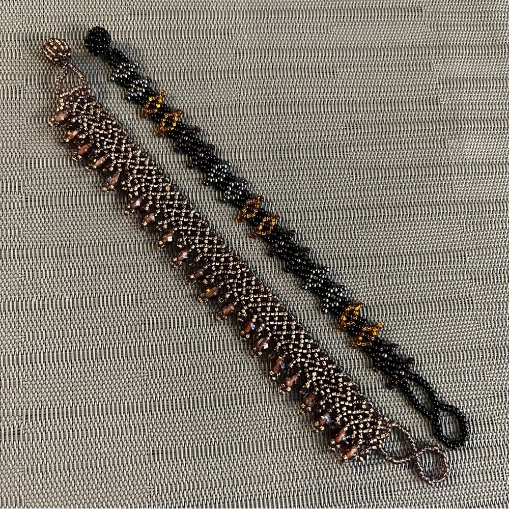 Loom Beaded Bracelets - Set of 2 - Beaded Bracelets Set in Black and Purple